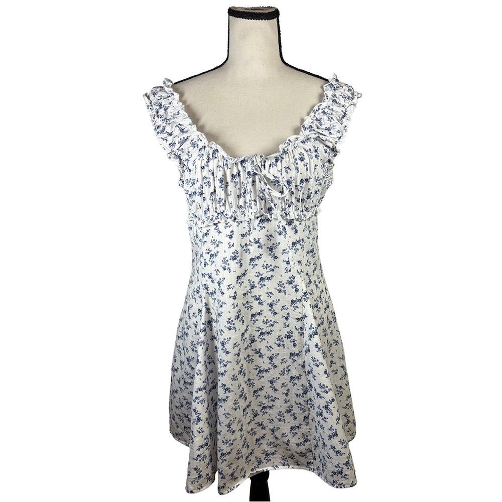 Fashion Nova Blue Floral Milkmaid Mini Dress